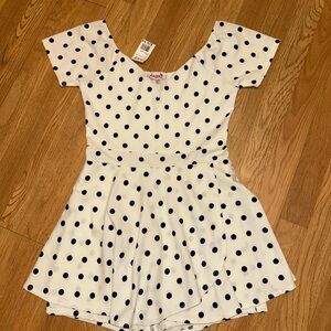 Polka Dot White & Black Skort Dress Romper